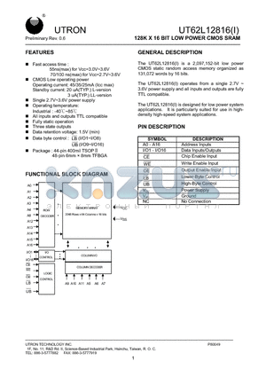 UT62L12816BS-55LI datasheet - 128K x 16 BIT LOW POWER CMOS SRAM