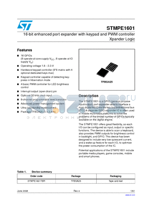 STMPE1601_1 datasheet - 16-bit enhanced port expander with keypad and PWM controller Xpander Logic