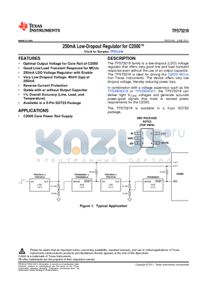 TPS73219DBVRG4 datasheet - 250mA Low-Dropout Regulator for C2000