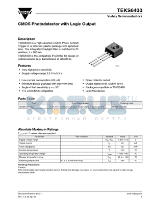 TEKS6400 datasheet - CMOS Photodetector with Logic Output