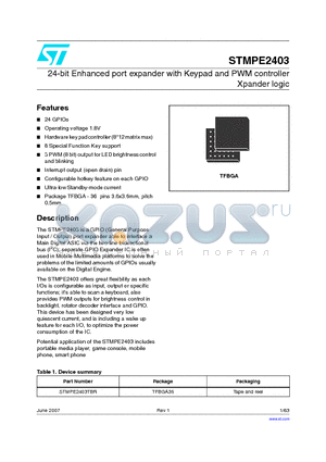 STMPE2403 datasheet - 24-bit Enhanced port expander with Keypad and PWM controller Xpander logic