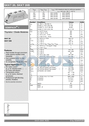 SKKT20/16E datasheet - Thyristor Modules