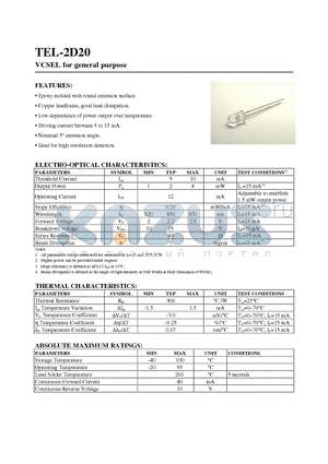 TEL-2D20 datasheet - VCSEL for gener al purpose