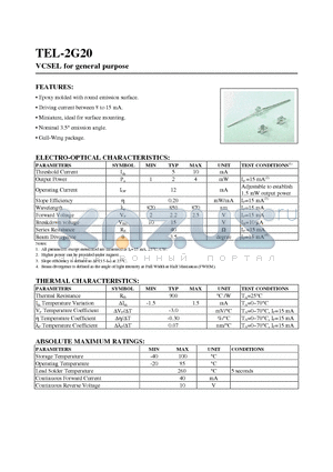 TEL-2G20 datasheet - VCSEL for gener al purpose