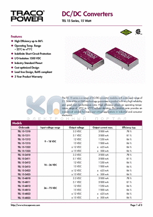 TEL15-1210 datasheet - DC/DC Converters