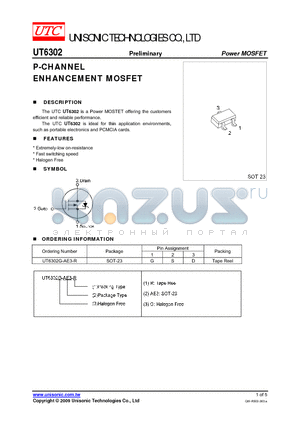 UT6302 datasheet - P-CHANNEL ENHANCEMENT MOSFET