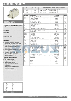 SKKT273 datasheet - Thyristor / Diode Modules