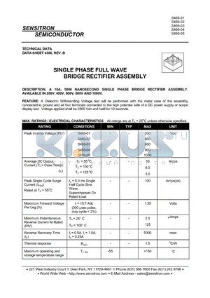 S469-05 datasheet - SINGLE PHASE FULL WAVE BRIDGE RECTIFIER ASSEMBLY