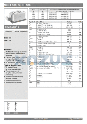 SKKT330/08E datasheet - Thyristor / Diode Modules