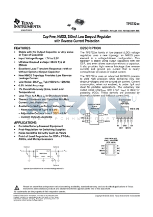 TPS73250DBVTG4 datasheet - Cap-Free, NMOS, 250mA Low Dropout Regulator with Reverse Current Protection