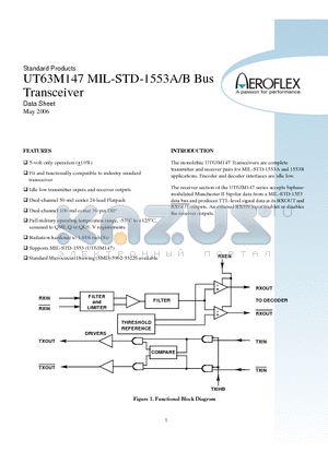 UT63M-147CCC datasheet - MIL-STD-1553A/B Bus Transceiver