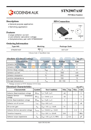 STN2907ASF datasheet - PNP Silicon Transistor