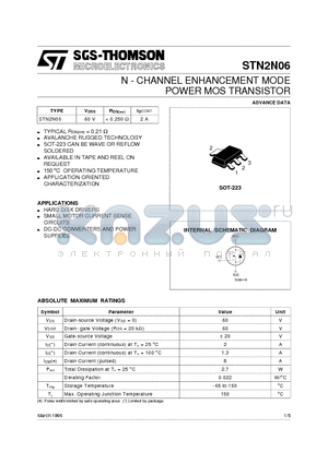 STN2N06 datasheet - N - CHANNEL ENHANCEMENT MODE POWER MOS TRANSISTOR