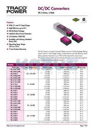 TEL3-1222NP datasheet - DC/DC Converters