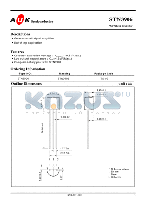 STN3906 datasheet - PNP Silicon Transistor