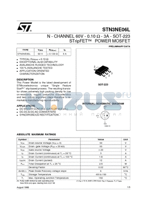 STN3NE06L datasheet - N - CHANNEL 60V - 0.10 ohm - 3A - SOT-223 STripFETO POWER MOSFET