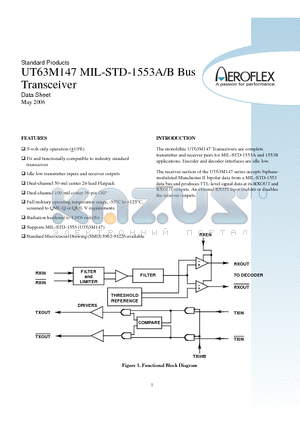 UT63M147 datasheet - MIL-STD-1553A/B Bus Transceiver