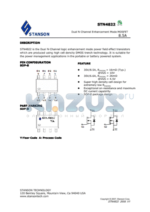 STN4822 datasheet - STN4822 is the Dual N-Channel logic enhancement mode power field effect transistors which are produced using high cell density DMOS trench technology.