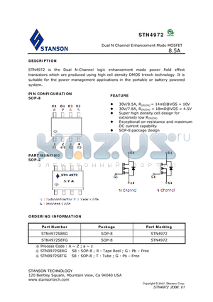 STN4972S8TG datasheet - Dual N Channel Enhancement Mode MOSFET