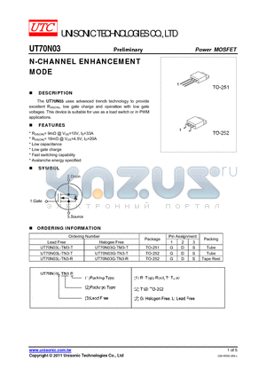 UT70N03G-TM3-T datasheet - N-CHANNEL ENHANCEMENT MODE
