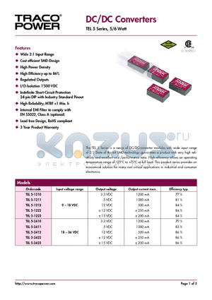 TEL5-1212 datasheet - DC/DC Converters