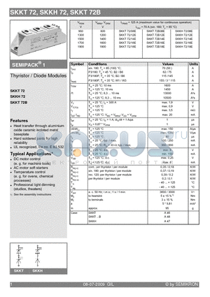 SKKT72 datasheet - Thyristor Diode Modules