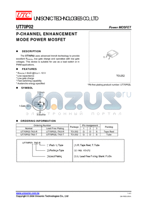 UT70P02-TN3-R datasheet - P-CHANNEL ENHANCEMENT MODE POWER MOSFET