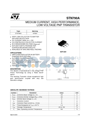 STN790A datasheet - MEDIUM CURRENT, HIGH PERFORMANCE, LOW VOLTAGE PNP TRANSISTOR