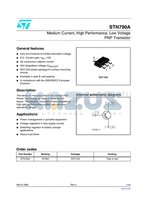 STN790A datasheet - Medium Current, High Performance, Low Voltage PNP Transistor