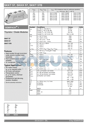 SKKT57_11 datasheet - Thyristor Diode Modules