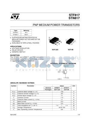 STN817 datasheet - PNP MEDIUM POWER TRANSISTORS