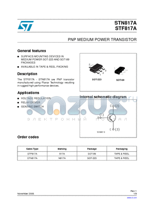 STN817A datasheet - PNP MEDIUM POWER TRANSISTOR