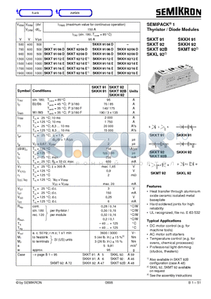 SKKT91/08D datasheet - SEMIPACK1 Thyristor / Diode Modules