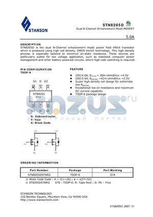 STN8205DST6RG datasheet - Dual N Channel Enhancement Mode MOSFET