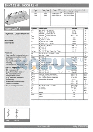 SKKT72H4 datasheet - Thyristor Diode Modules