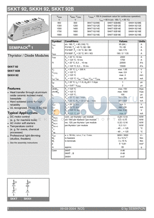 SKKT92/12E datasheet - Thyristor / Diode Modules