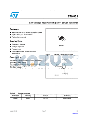 STN851 datasheet - Low voltage fast-switching NPN power transistor