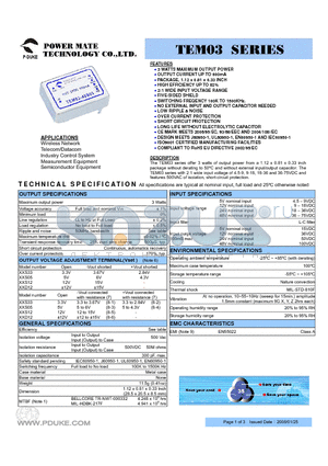 TEM03-05S12 datasheet - 3 WATTS MAXIMUM OUTPUT POWER