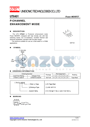 UT6401 datasheet - P-CHANNEL ENHANCEMENT MODE