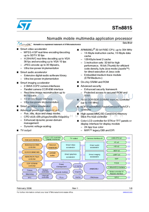 STN8815 datasheet - Nomadik mobile multimedia application processor