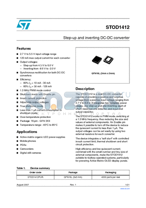 STOD1412 datasheet - Step-up and inverting DC-DC converter