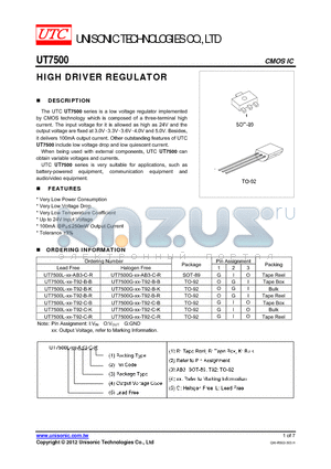 UT7500G-XX-AB3-C-R datasheet - HIGH DRIVER REGULATOR