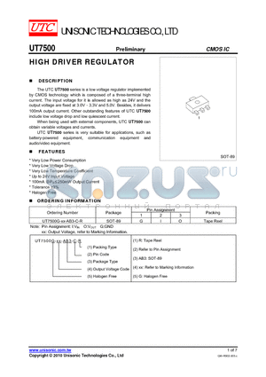 UT7500 datasheet - HIGH DRIVER REGULATOR