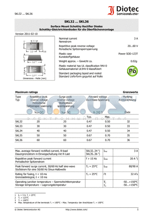 SKL32 datasheet - Surface Mount Schottky Rectifier Diodes