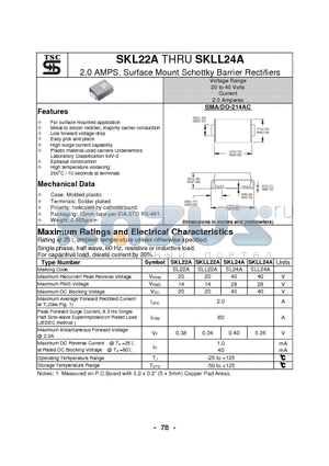 SKL22A datasheet - 2.0 AMPS. Surface Mount Schottky Barrier Rectifiers