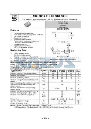 SKL33B datasheet - 3.0 AMPS. Surface Mount Low VF Schottky Barrier Rectifiers