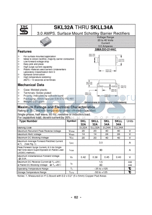 SKL34A datasheet - 3.0 AMPS. Surface Mount Schottky Barrier Rectifiers