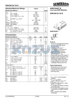 SKM-600GA124D datasheet - Low Loss IGBT Module