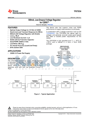 TPS73534DRBT datasheet - 500mA, Low-Dropout Voltage Regulator for C2000