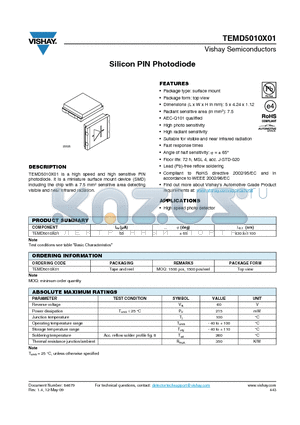 TEMD5010X01 datasheet - Silicon PIN Photodiode